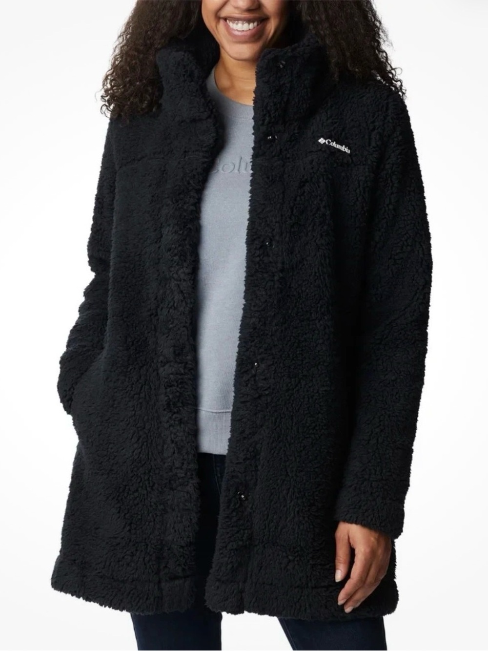 NWT Columbia Panorama Long Sherpa Fleece Jacket Coat Black L